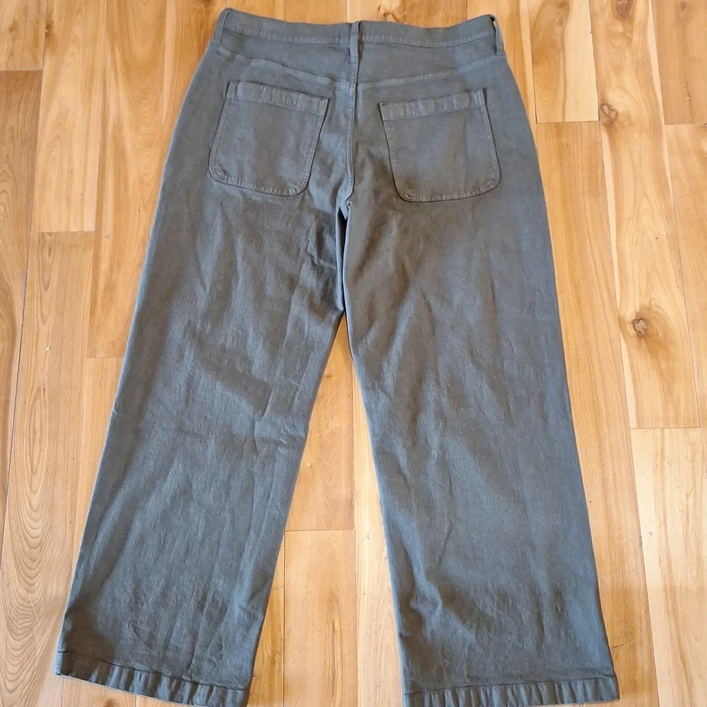 Madewell Emmett Wide Leg Olive Green Pants Size 33 - Picture 7 of 13